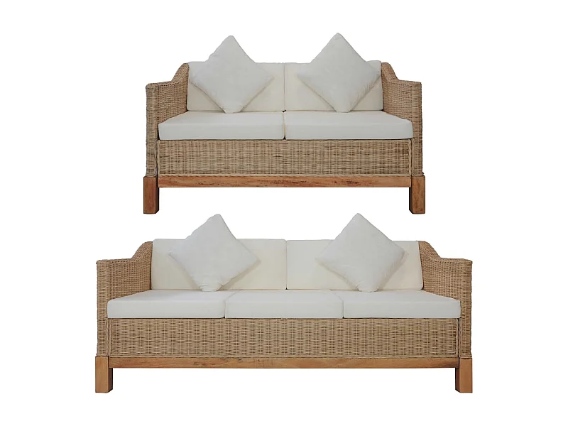 Ensemble de canapés 2 pièces avec coussins Rotin naturel