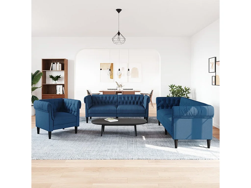 3 peças conjunto de sofás tecido azul