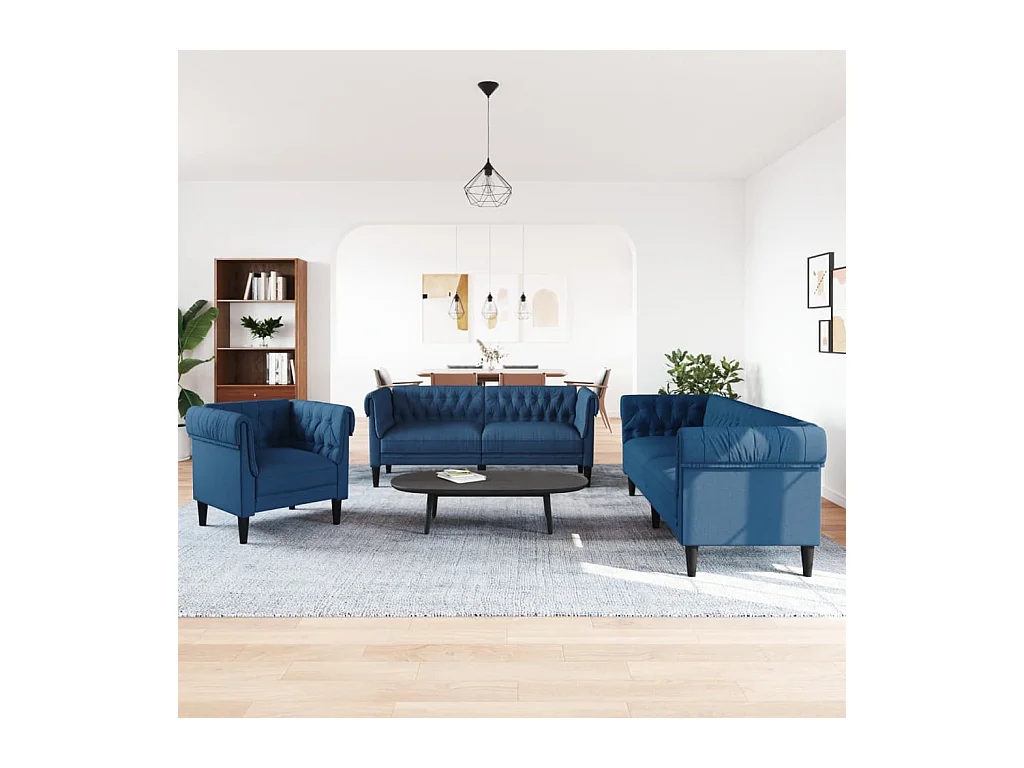 Ensemble de canapés 3 pièces bleu tissu