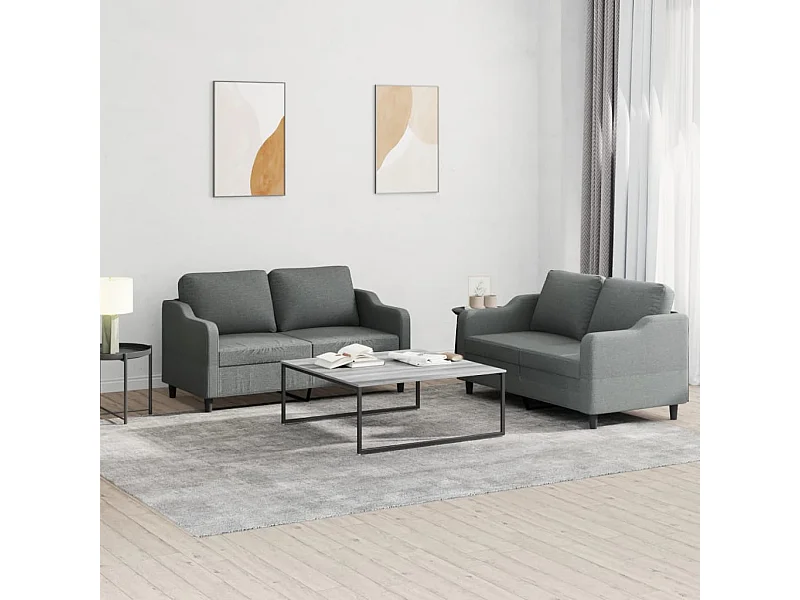 2 peças conjunto de sofás com almofadões tecido cinzento-escuro