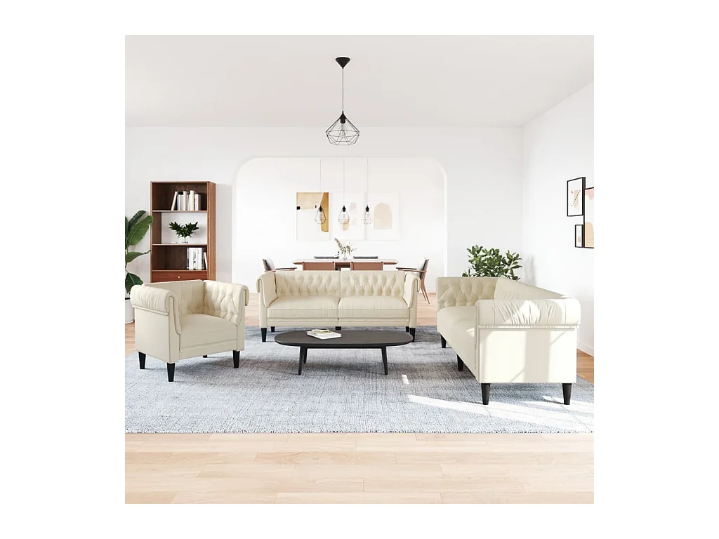 Juego de sofás 3 piezas tela color crema