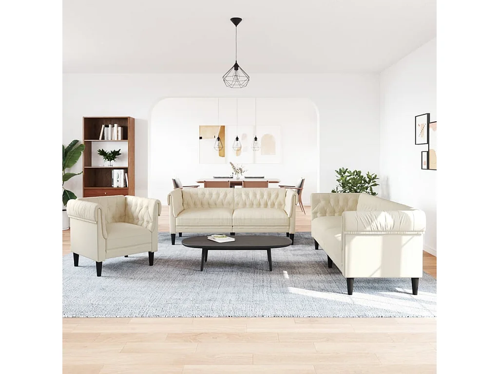 3-delige Loungeset stof crèmekleurig