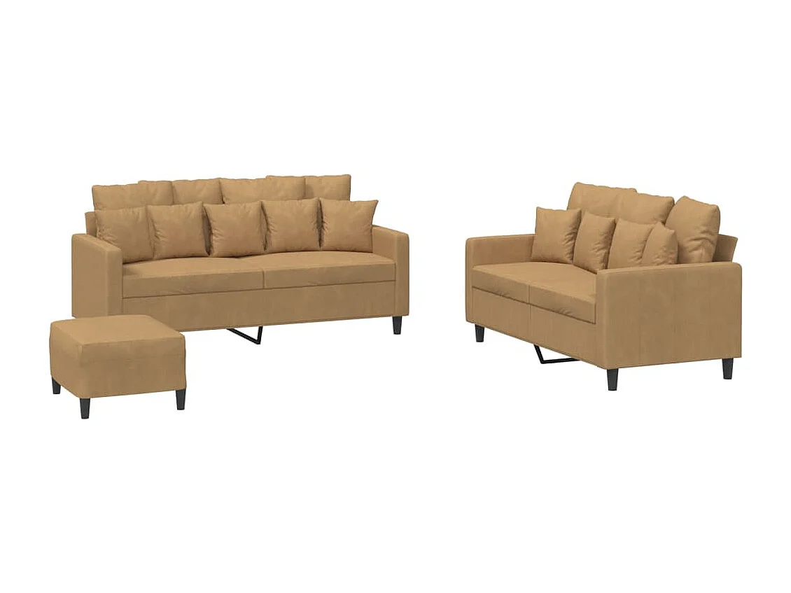 3-delige Loungeset met kussens fluweel bruin