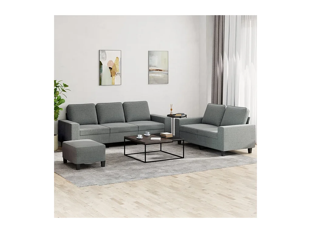 3-delige Loungeset stof donkergrijs