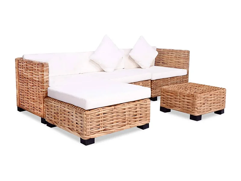 Loungeset natuurlijk rattan 14-delig
