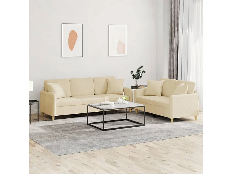 2-delige Loungeset met kussens stof crèmekleurig