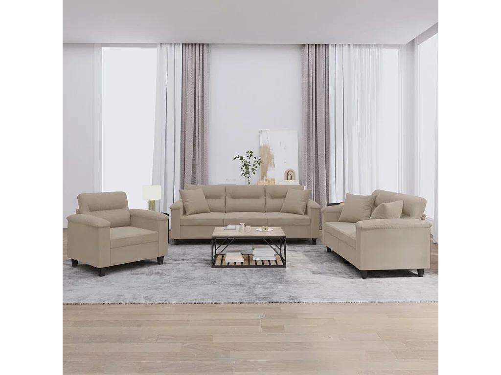 Ensemble de canapés 3 pièces avec coussins Taupe Tissu microfibre