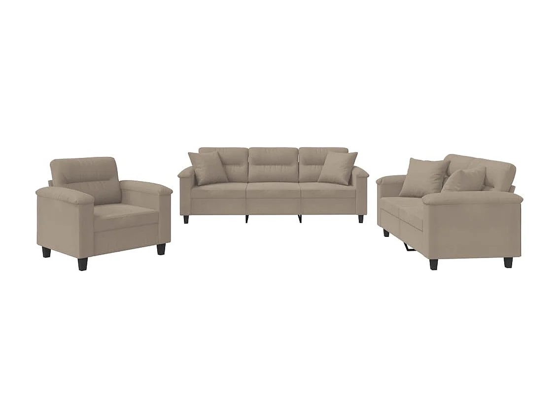 Ensemble de canapés 3 pièces avec coussins Taupe Tissu microfibre