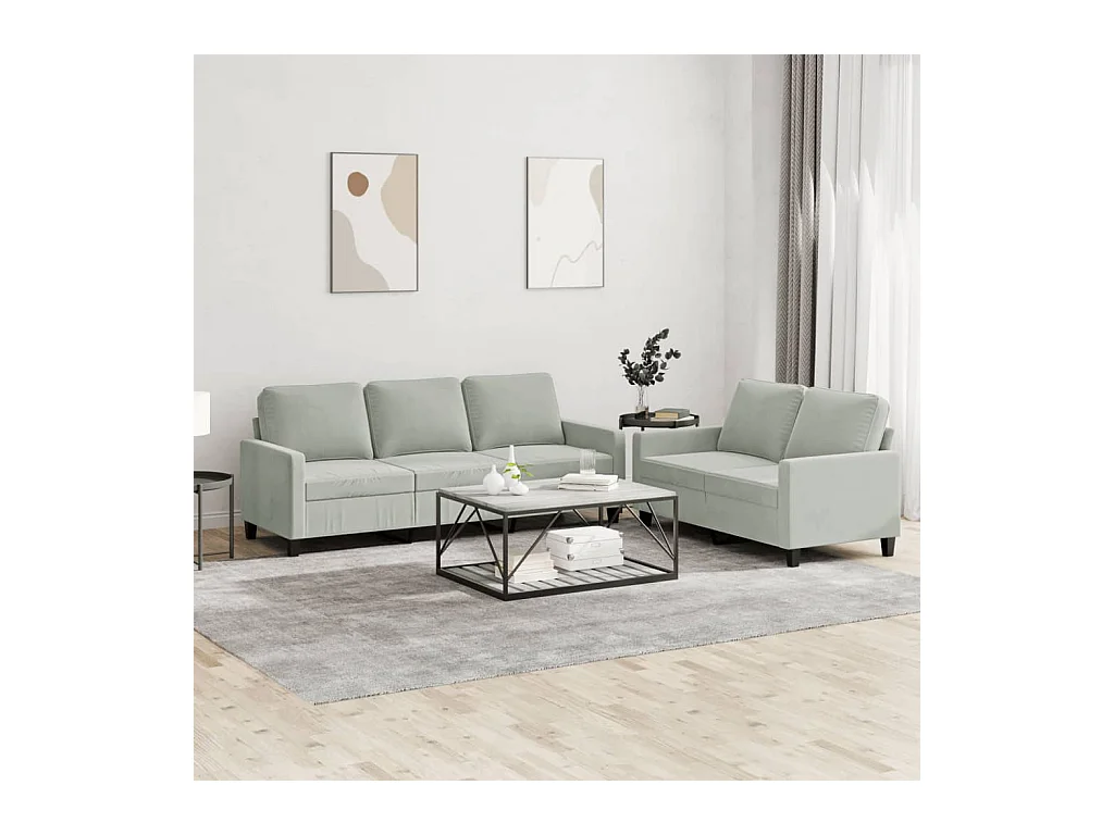 Ensemble de canapés 2 pièces avec coussins Gris clair Velours