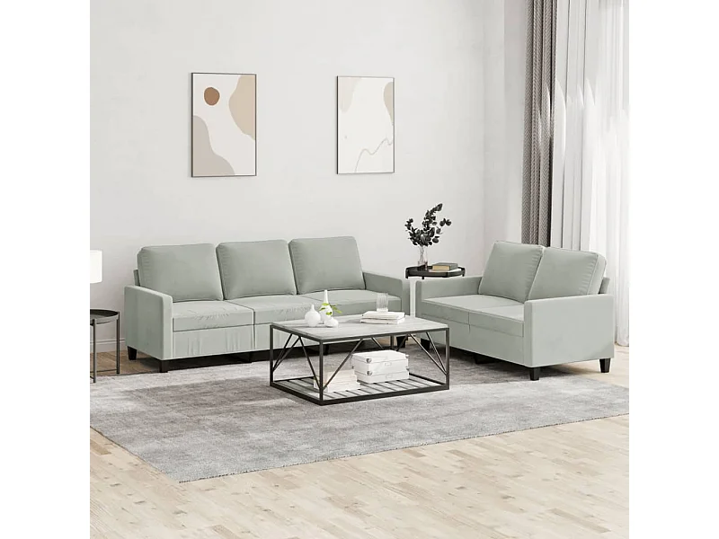 2-delige Loungeset met kussens fluweel lichtgrijs