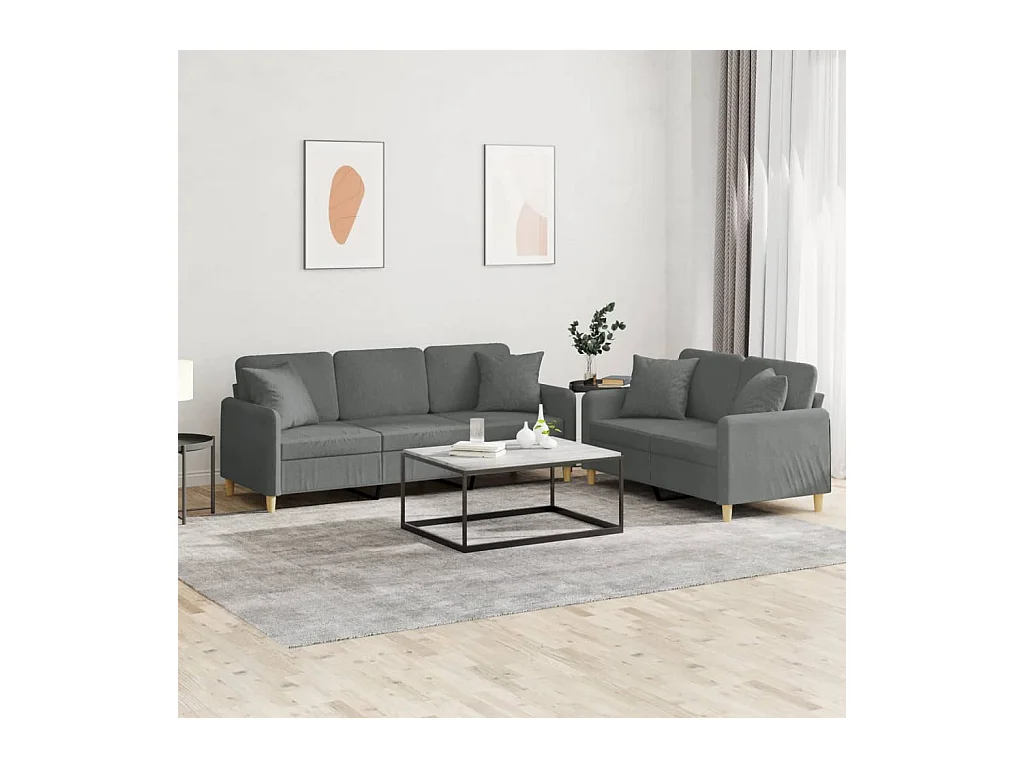 Ensemble de canapés 2 pièces coussins gris foncé tissu