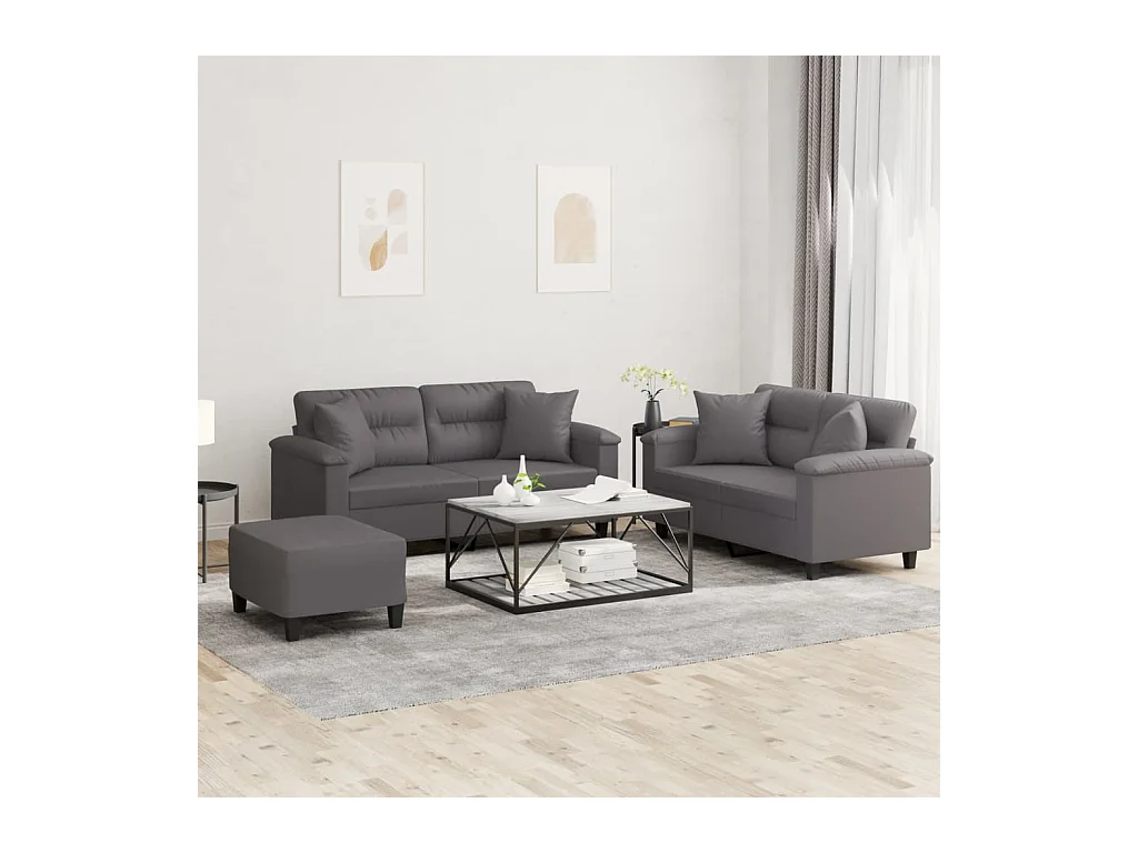 Ensemble de canapés 3 pièces avec coussins gris similicuir