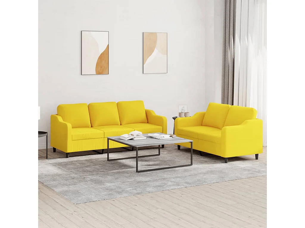 Ensemble de canapés 2 pièces avec coussins Jaune clair Tissu
