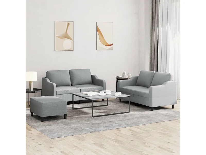 3-delige Loungeset met kussens stof lichtgrijs