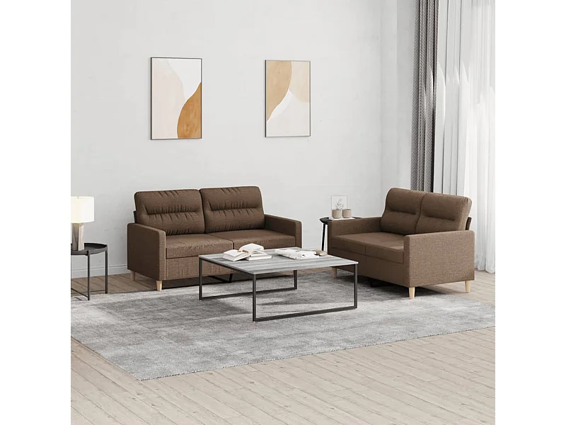 Ensemble de canapés 2 pièces avec coussins Marron Tissu