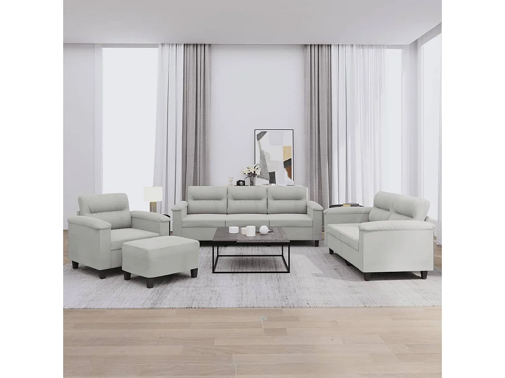 Ensemble de canapés 4 pièces coussins gris clair tissu microfibre