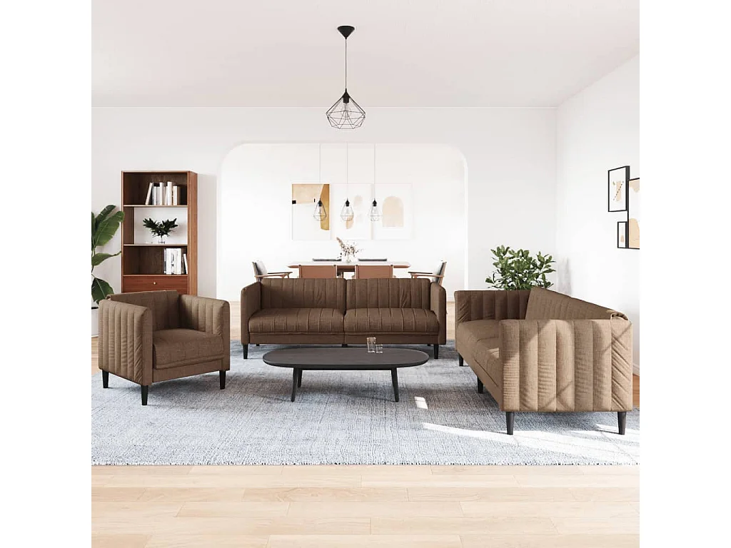 Ensemble de canapés 3 pièces marron tissu