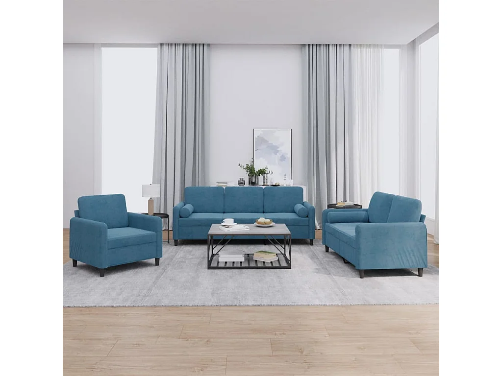 3-delige Loungeset met kussens fluweel blauw