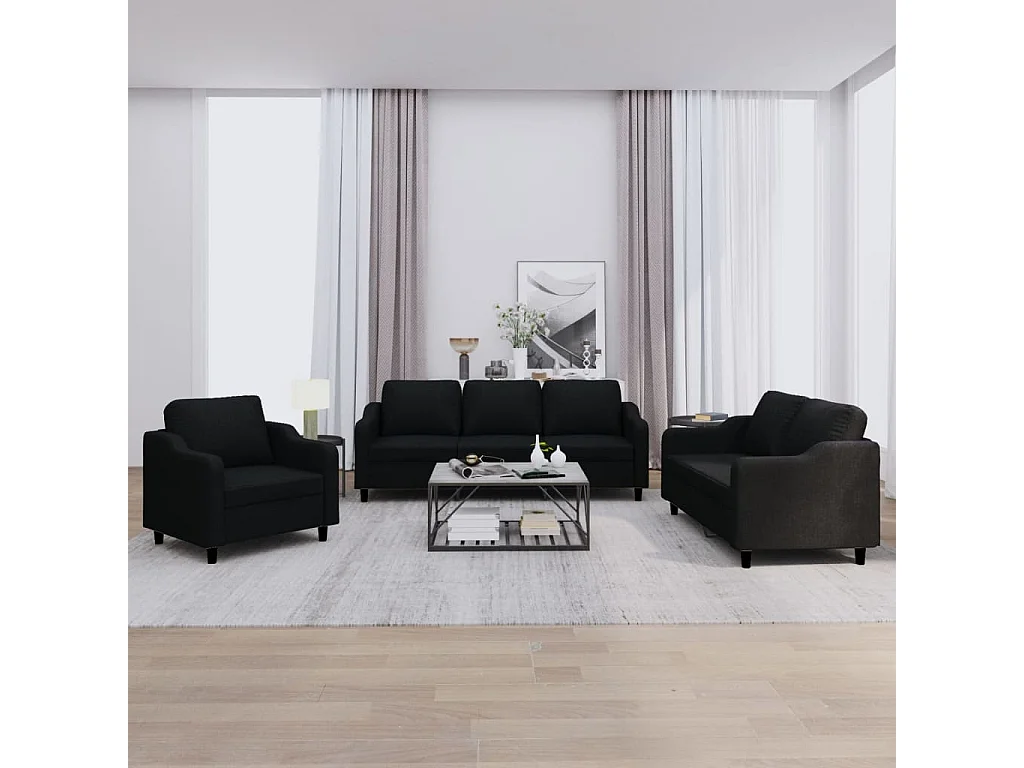 Ensemble de canapés 3 pièces avec coussins Noir Tissu