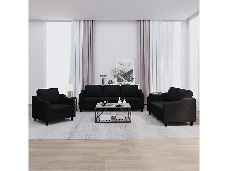 Ensemble de canapés 3 pièces avec coussins Noir Tissu