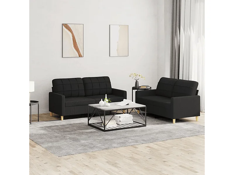 Ensemble de canapés 2 pièces avec coussins Noir Tissu