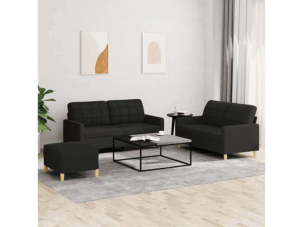 Ensemble de canapés 3 pièces avec coussins Noir Tissu