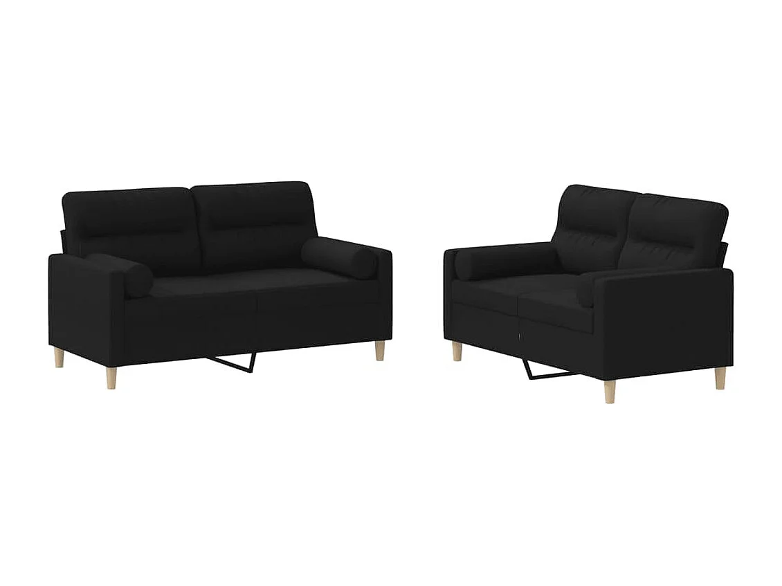 Ensemble de canapés 2 pièces avec coussins noir tissu