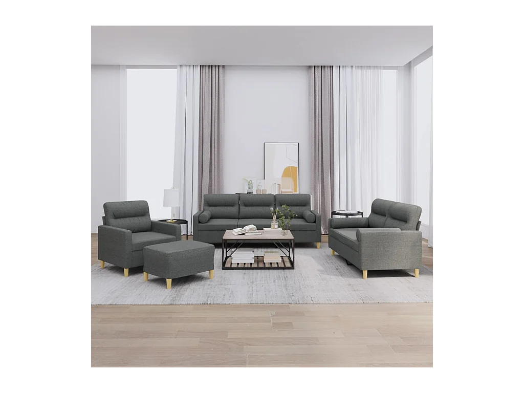 Ensemble de canapés 4 pièces coussins gris foncé tissu