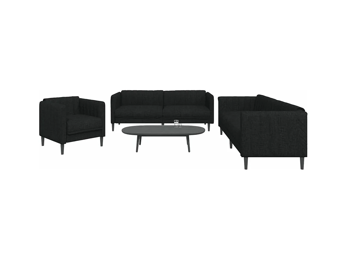 Ensemble de canapés 3 pièces noir tissu