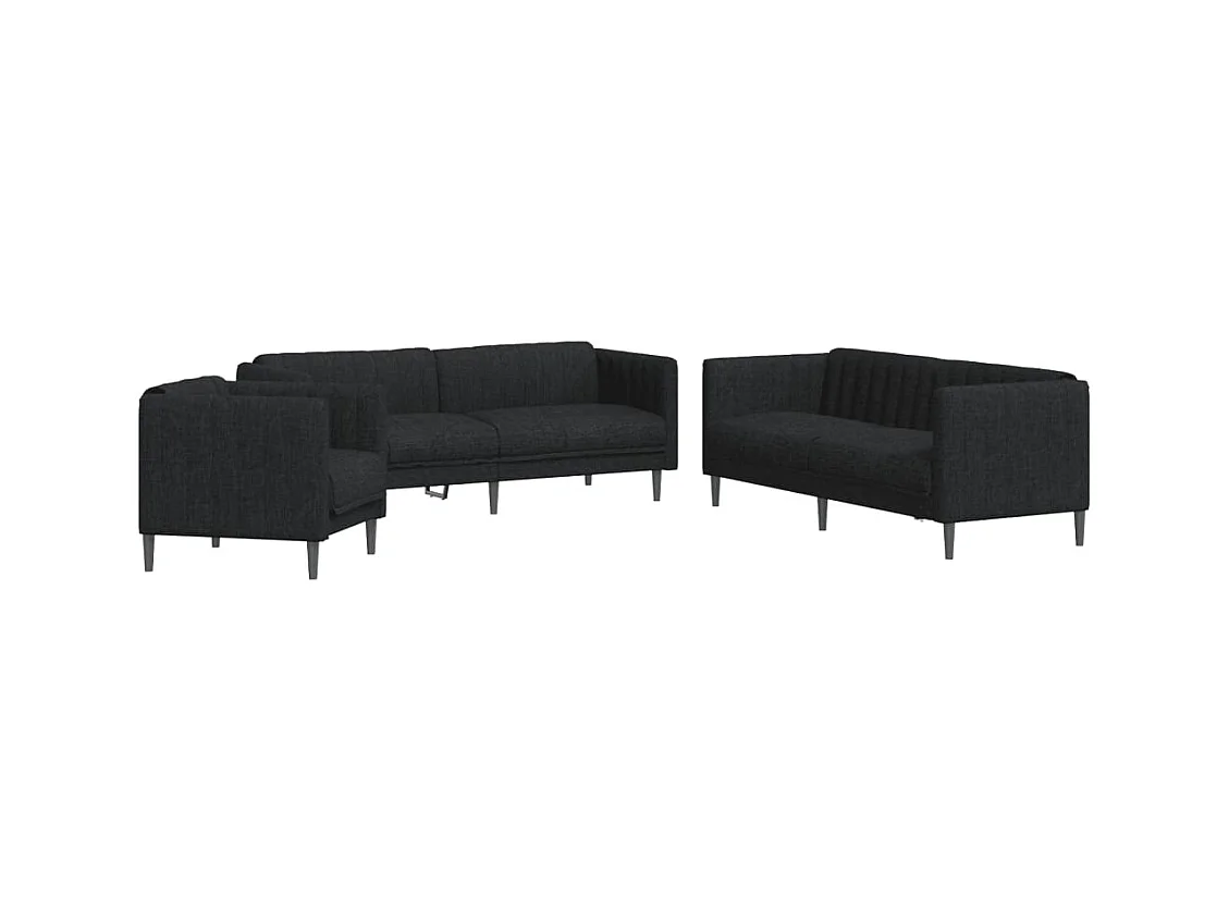 Ensemble de canapés 3 pièces noir tissu