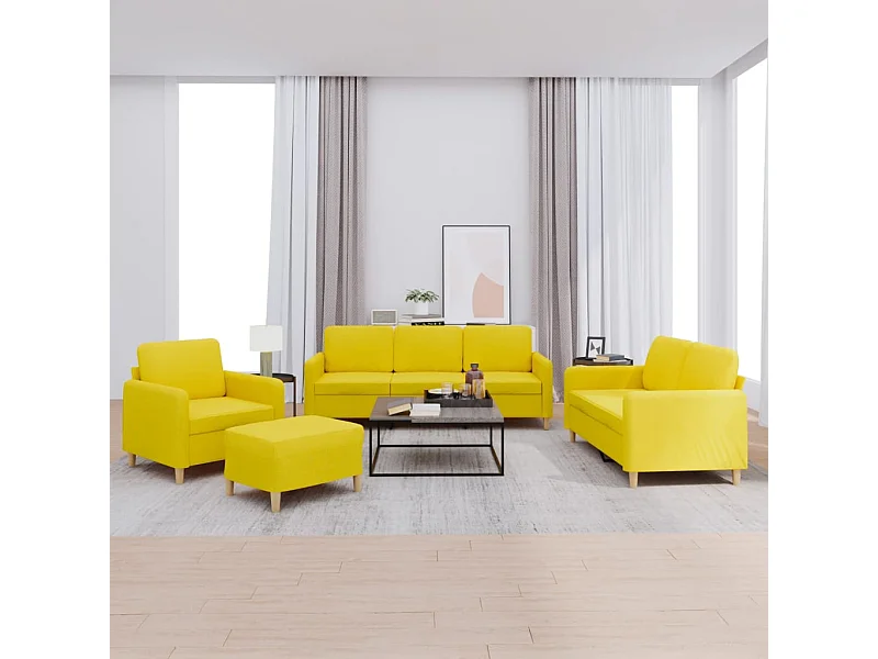 4 peças conjunto de sofás com almofadões tecido amarelo-claro