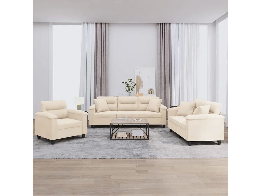 Ensemble de canapés 3 pièces avec coussins Beige Tissu microfibre