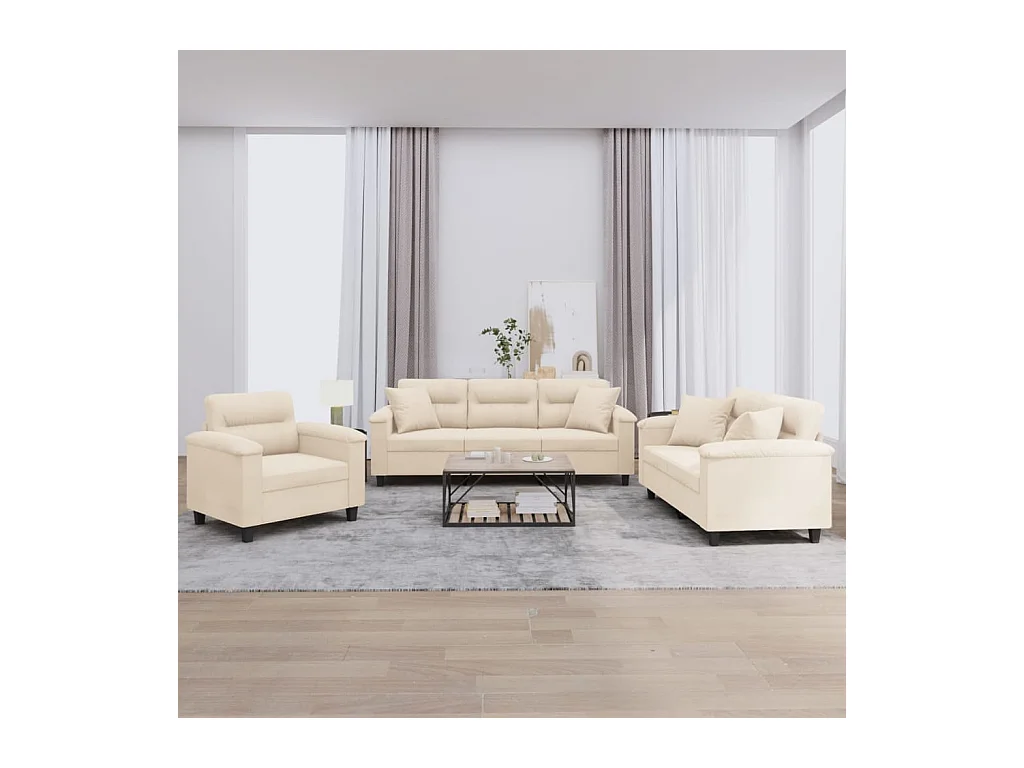 Ensemble de canapés 3 pièces avec coussins Beige Tissu microfibre