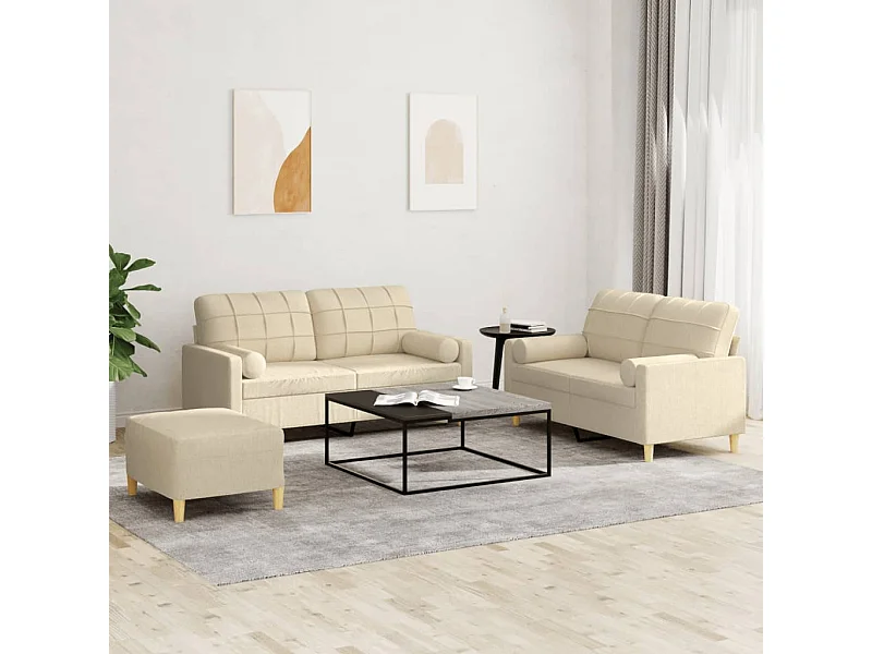 3 peças conjunto de sofás com almofadas tecido cor creme