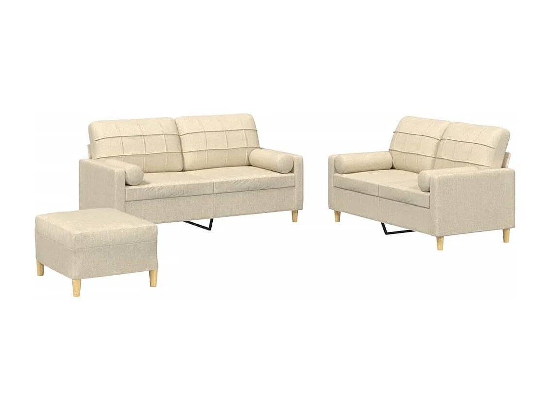 3-delige Loungeset met kussens stof crèmekleurig