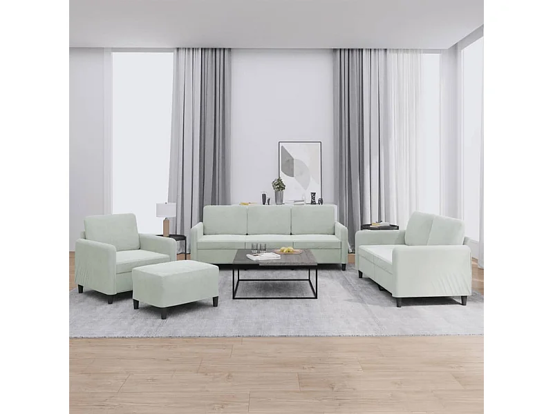 4 peças conjunto de sofás veludo cinzento-claro