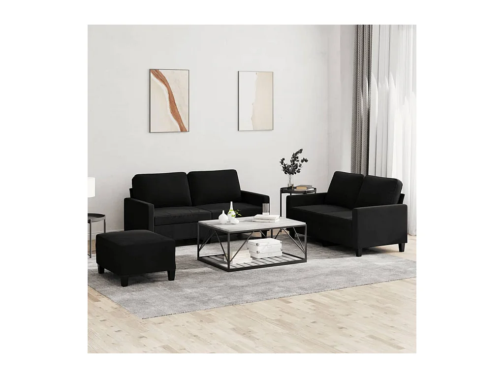Ensemble de canapés 3 pièces avec coussins Noir Velours