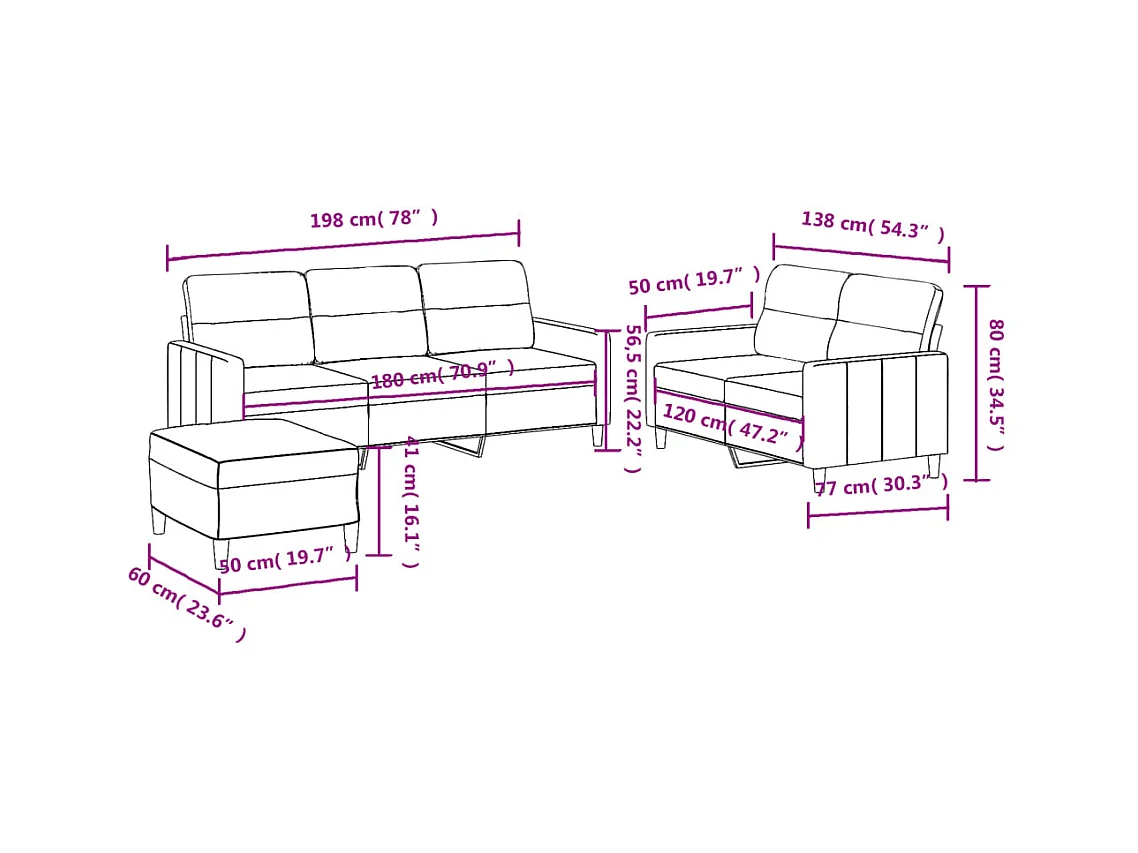 3-delige Loungeset met kussens stof taupe