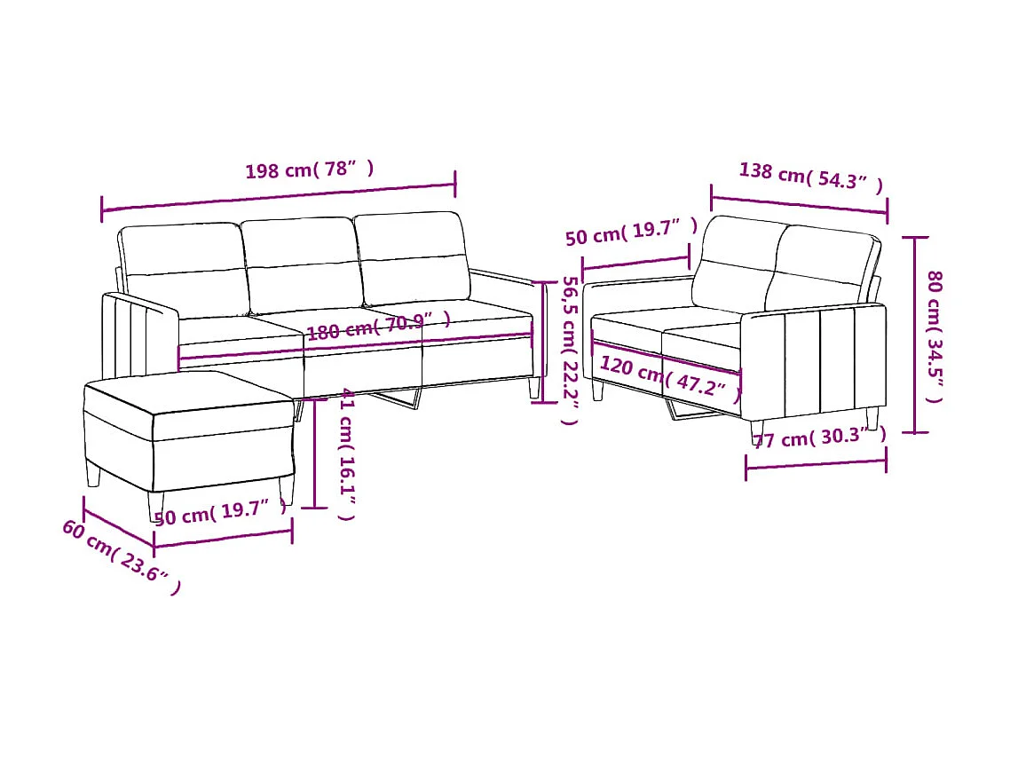 3-delige Loungeset met kussens stof taupe