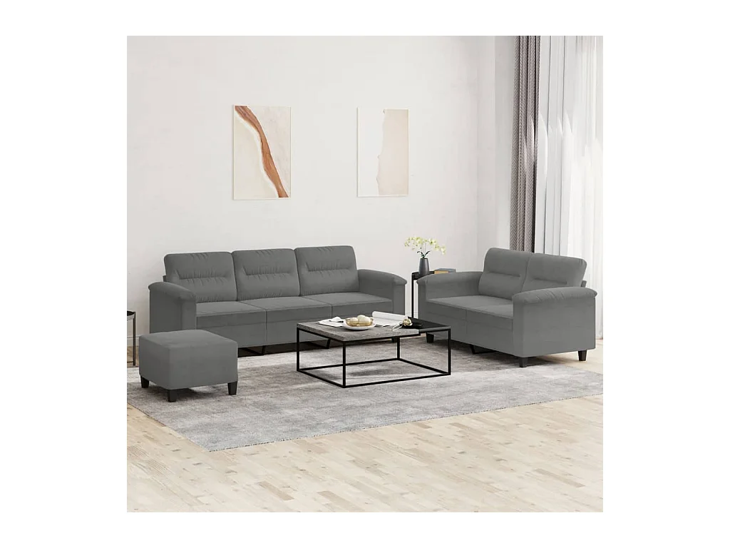 Ensemble de canapés 3 pièces coussins gris foncé tissu microfibre