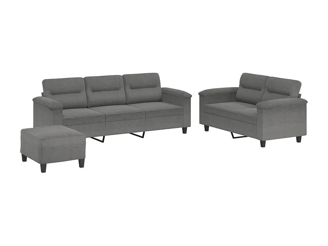 Ensemble de canapés 3 pièces coussins gris foncé tissu microfibre