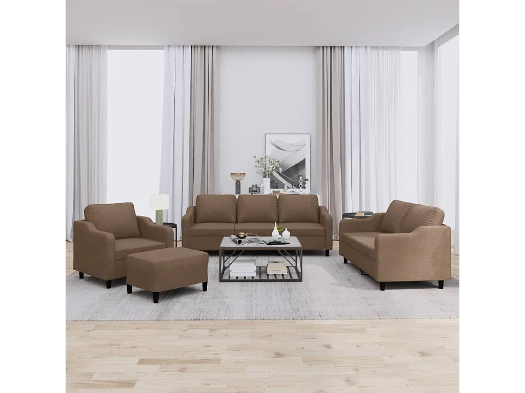 Ensemble de canapés 4 pièces avec coussins Marron Tissu