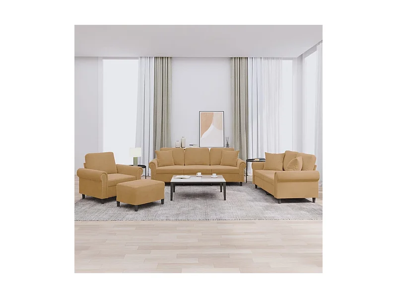 Juego de sofás con cojines 4 piezas terciopelo marrón