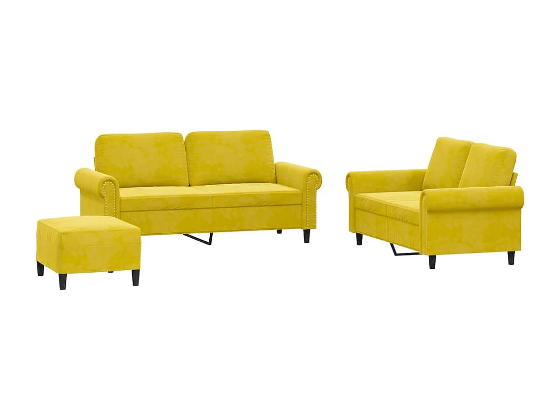 Ensemble de canapés 3 pièces avec coussins Jaune Velours