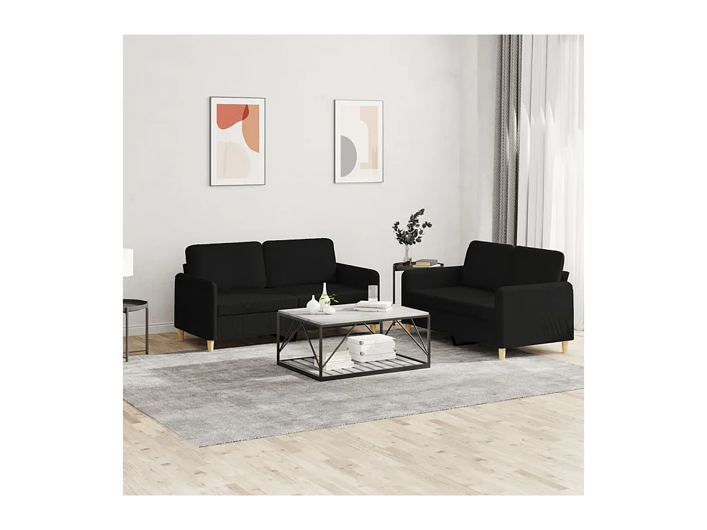 Ensemble de canapés 2 pièces avec coussins Noir Tissu