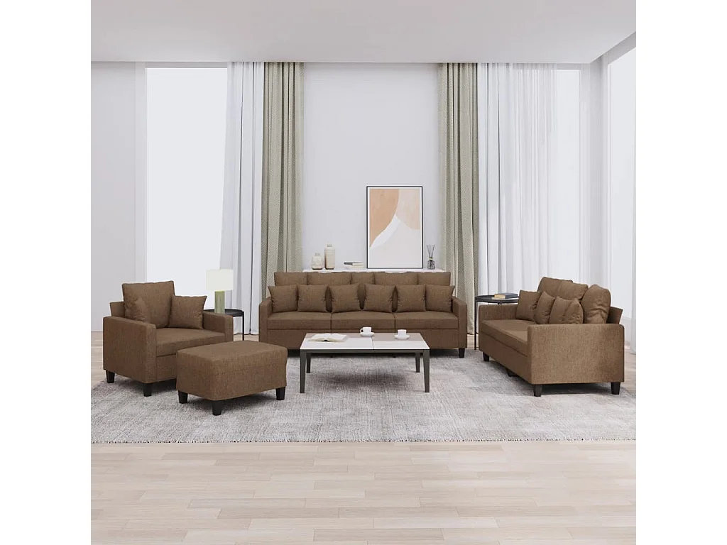 4 peças conjunto de sofás com almofadas tecido castanho