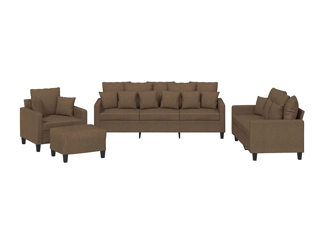 4 peças conjunto de sofás com almofadas tecido castanho