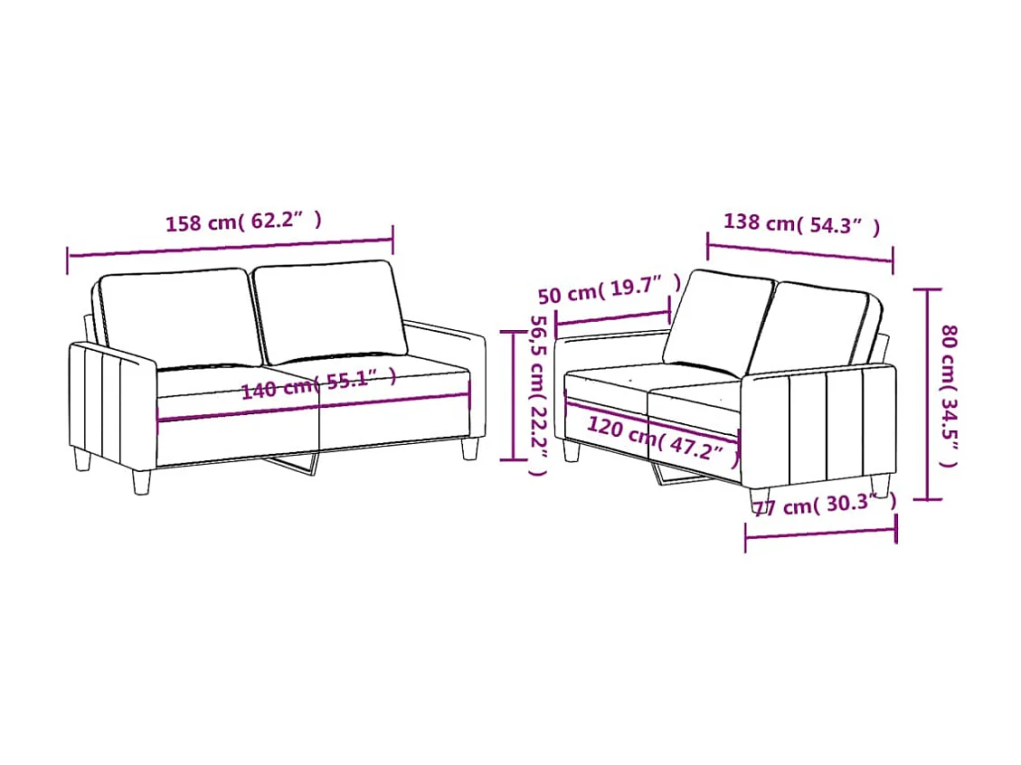 Ensemble de canapés 2 pièces avec coussins Marron Tissu