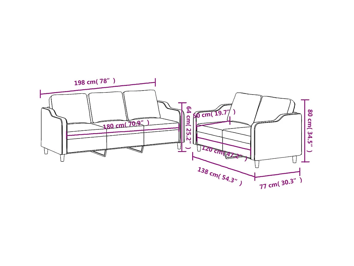 2-delige Loungeset met kussens stof taupe