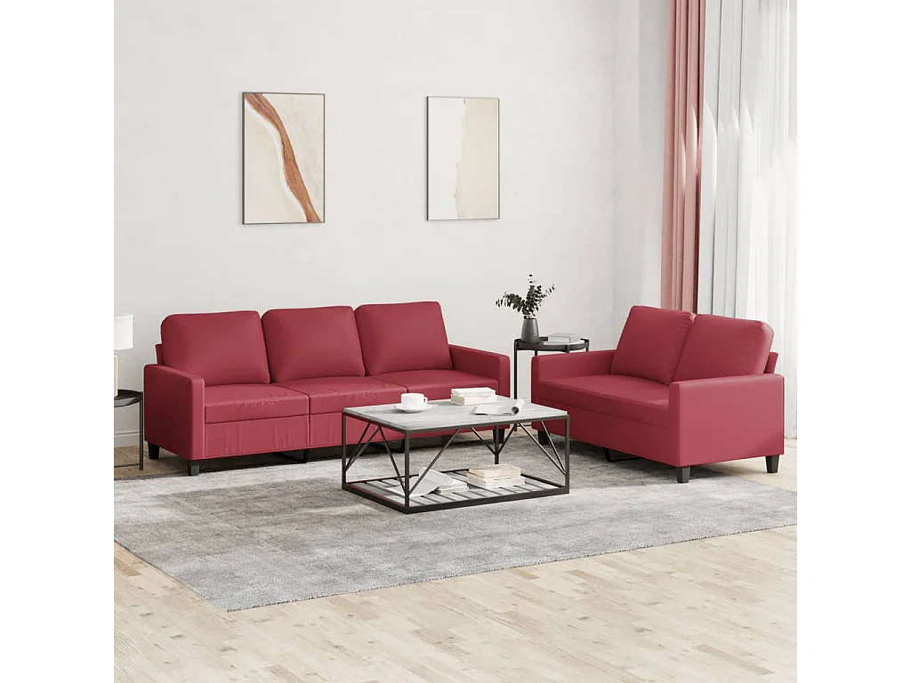2-delige Loungeset met kussens kunstleer wijnrood